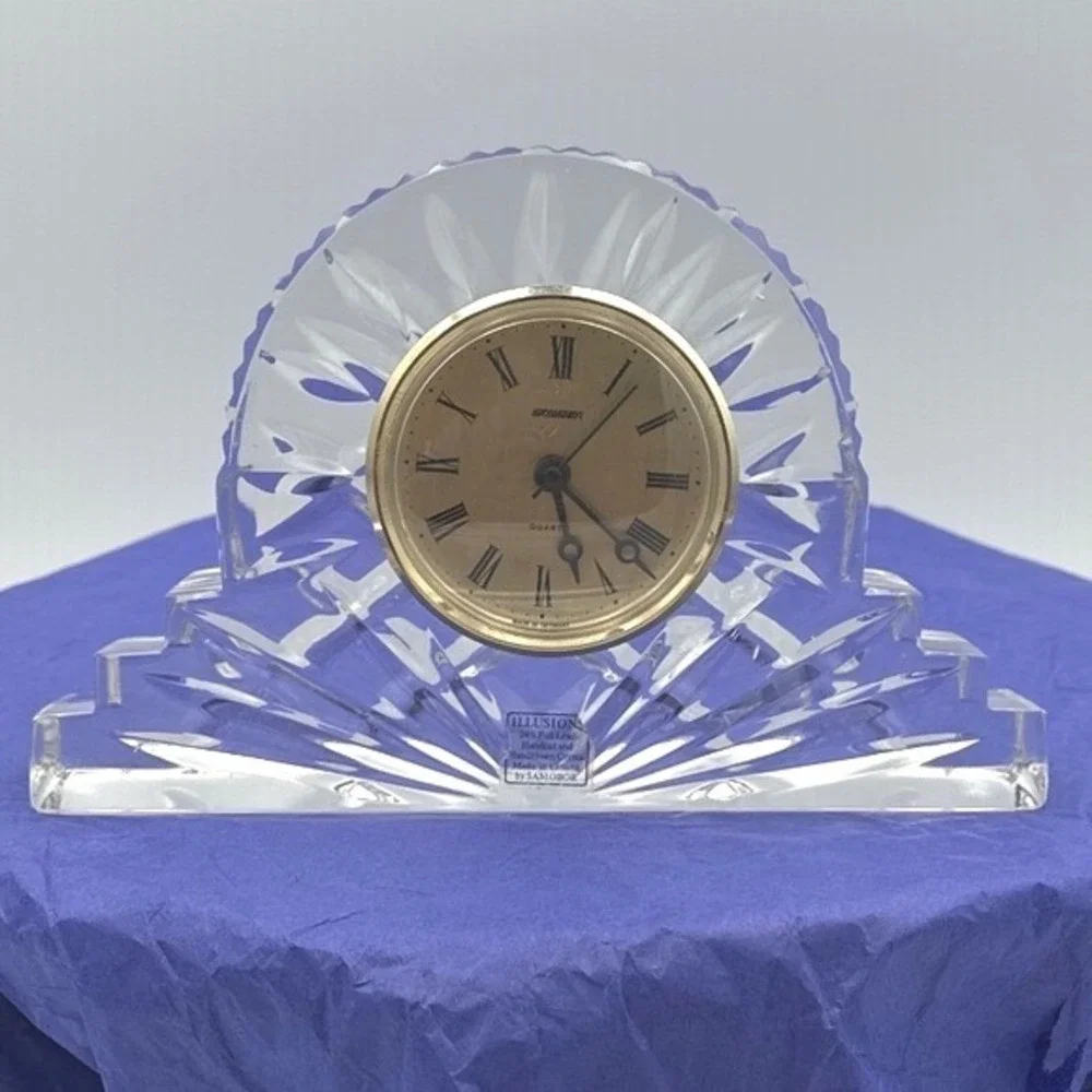 Samobor Illusion Lead Crystal Desk Clock Handcut/blown Gold Quartz Clock Croatia